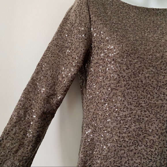 Alice and Olivia Chocolate Sequin Mesh Back Cocktail Dress - Picture 4 of 10
